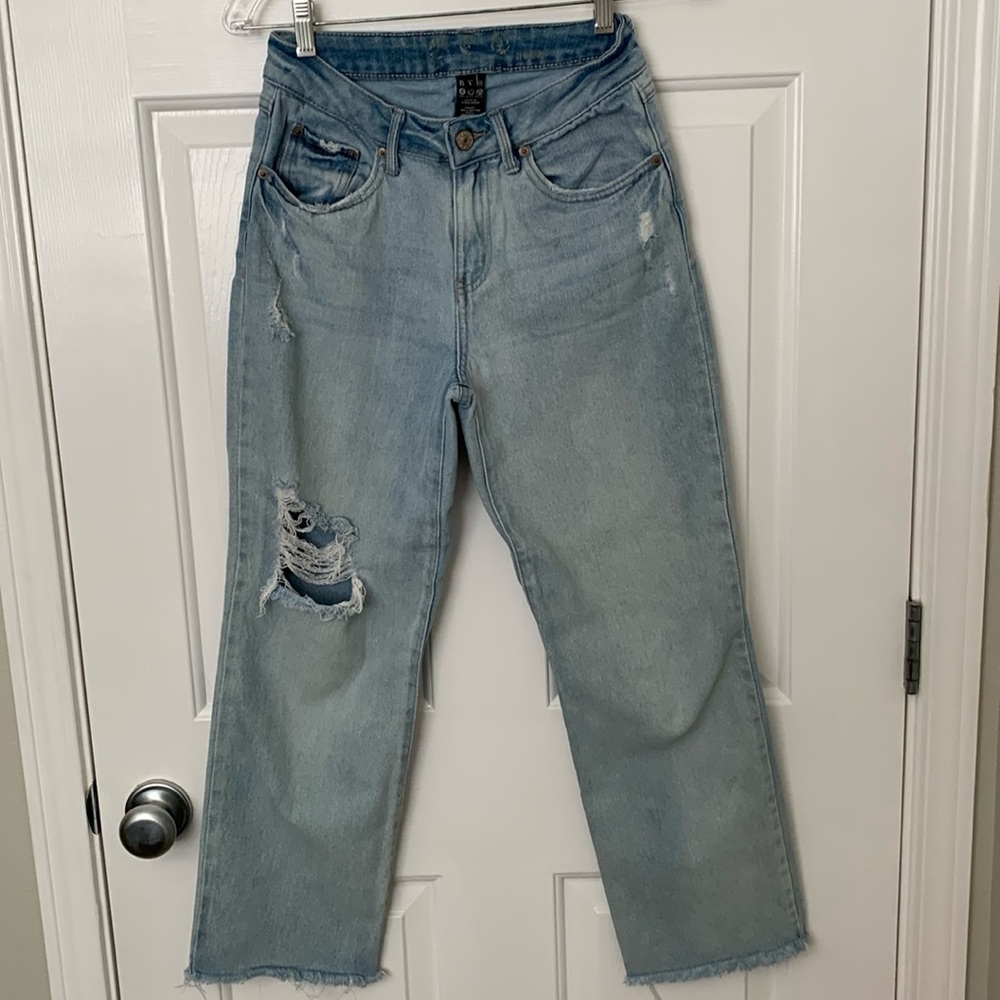 BY REWASH Light Blue Straight Leg Ripped Jeans Misses Size 1